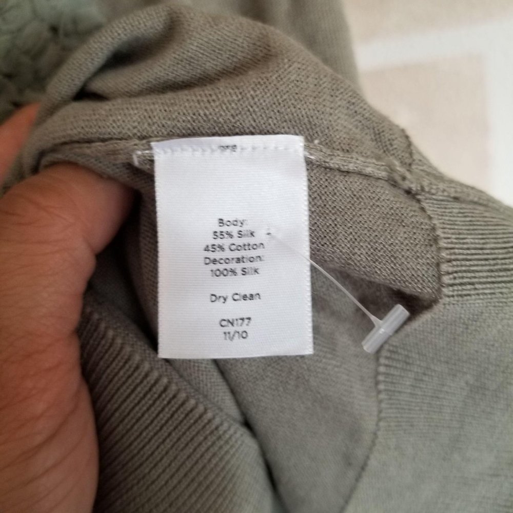 Talbots Olive Ruffle Trim Cardigan Sweater Sage Green Grey Sz Medium NEW NWOT - Picture 10 of 10